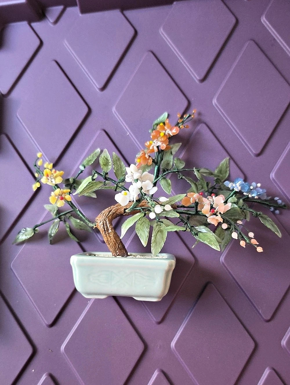 Ceramic China Floral Arrangement in Green Multicolor